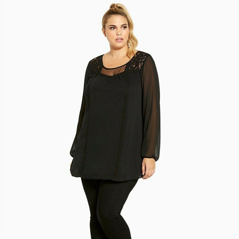 Torrid Chiffon Lace Inset Top Crochet Trim Boho - Picture 1 of 7